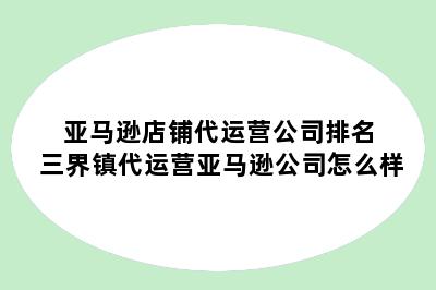 亚马逊店铺代运营公司排名 三界镇代运营亚马逊公司怎么样